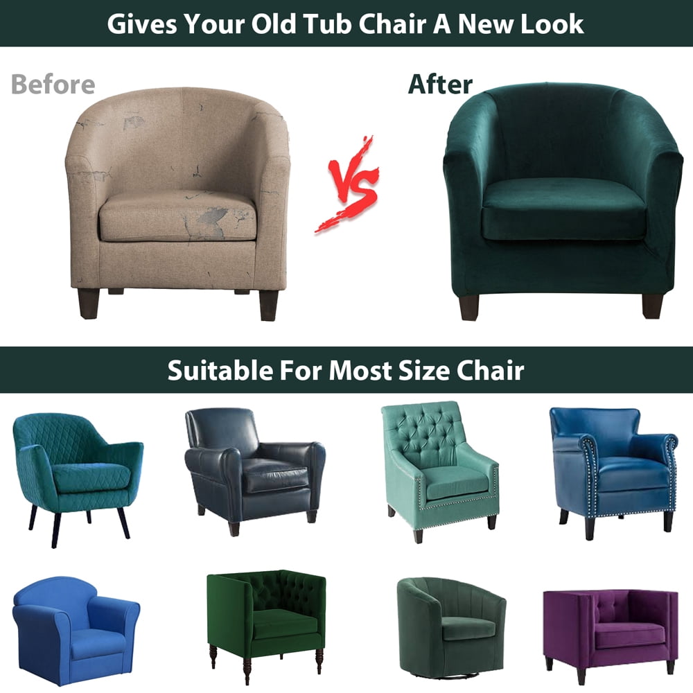 Topchances 2-Piece Tub Chair Covers, Tub Sofa Slipcover Velvet Barrel Club Chair Covers Stretch Armchair Slipcovers for Dining Living Room Office Reception