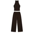 thumbnail image 4 of LEKWK Two Piece Sets for Women Sleeveless High Neck Pleated Tank Tops and Elastic Waist Wide Leg Pants Summer Fashion Casual Vacation Daily Wear, 4 of 7