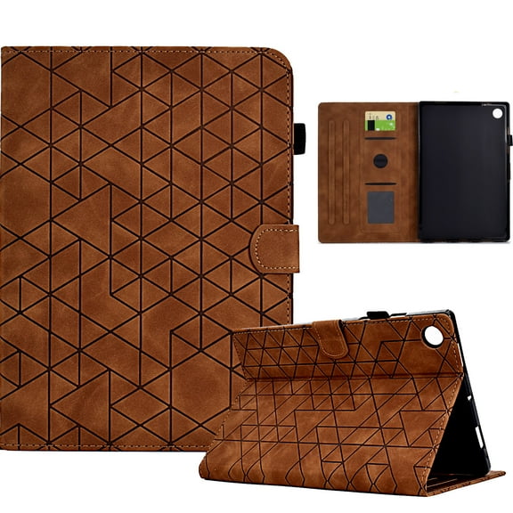 Embossed Folio Flip Smart Case for Samsung Galaxy Tab A9 8.7" 2023 SM-X110 / SM-X115, Premium PU Leather Kickstand Card Slots Magnetic Auto Sleep / Wake with Pen Slot Case for Tab A9 2023, Brown