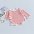 thumbnail image 3 of OUSITAID Newborn Baby Girl Romper Long Sleeve Ruffle Collar Jumpsuit Waffle Bodysuit Fall Clothes, 3 of 7