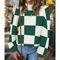 thumbnail image 6 of Women's Fall Fashion Roll-Neck Long Sleeve Plaid Ribbed Knit Loose Pullover Sweater Tops Green Checkered M, 6 of 8