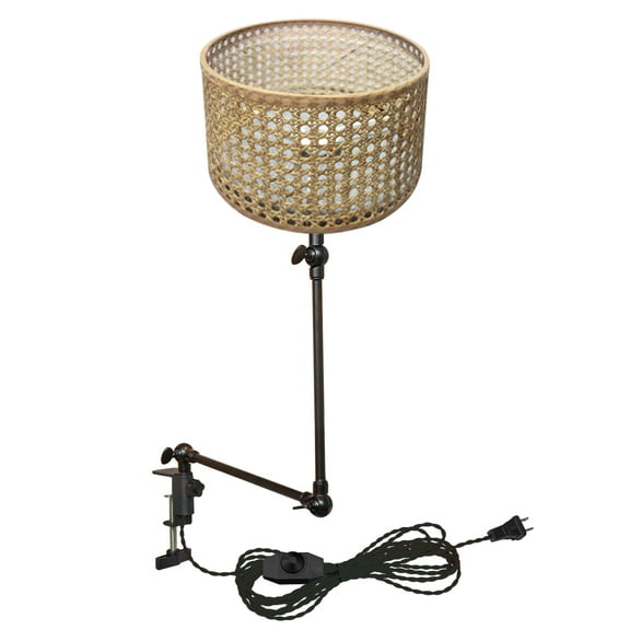 Kiven Dimmable Clip-on Desk Lamp, 1-Light Rattan Nightstand Lamp with Flexible Arm, 8.2FT Plug in Cord, Decorative Clamp Lamp for Office Home Bookshelf Bedside E26 Sokcet DZ0315