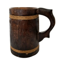 Handmade Rustic Wooden Beer Mug Tankard Natural Wood Stein Antique Barrel Coffee Tea Cup Brown