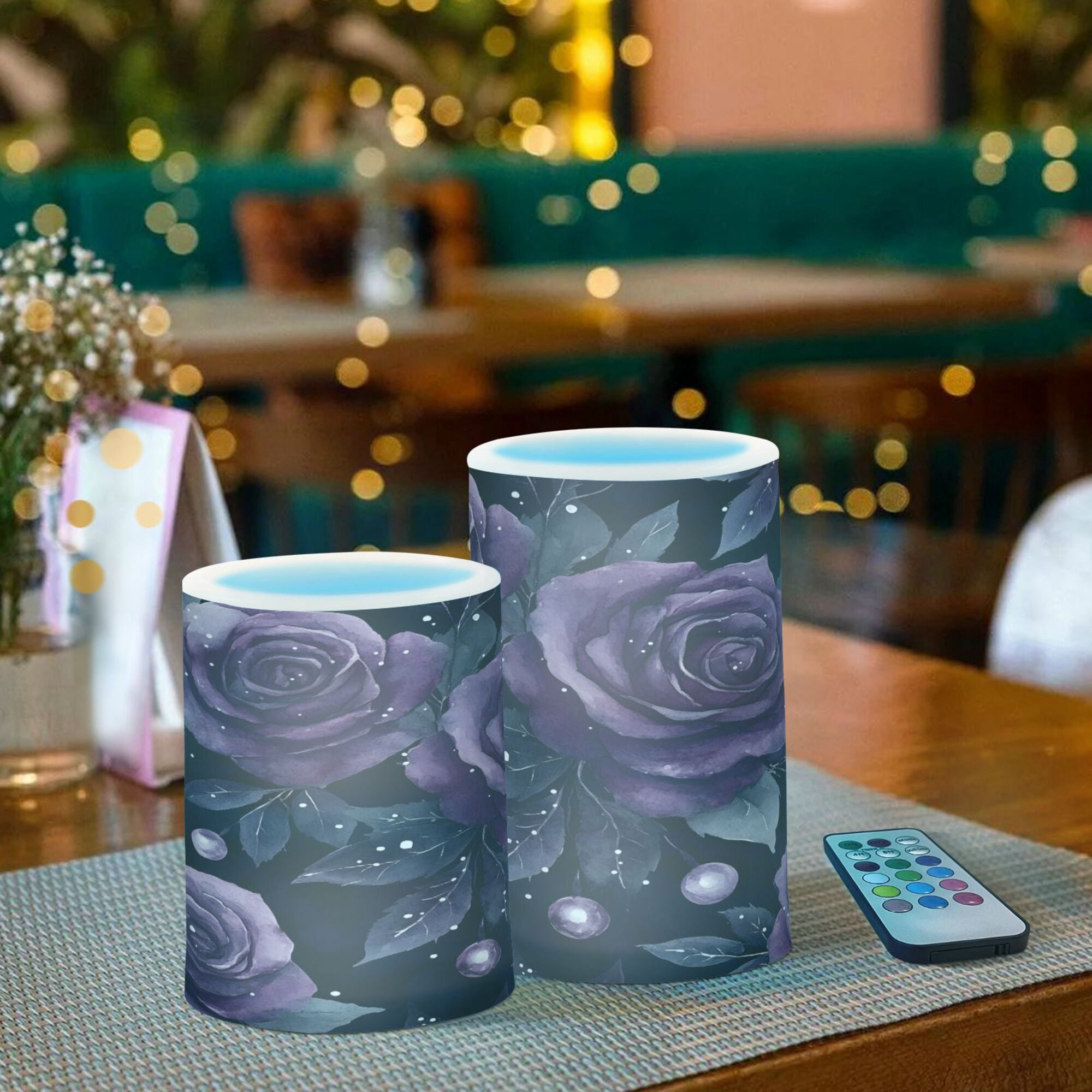 Yayeee Flameless Candles with Remote Flickering Battery Operated Multi Color Changing, Roses and Pearls