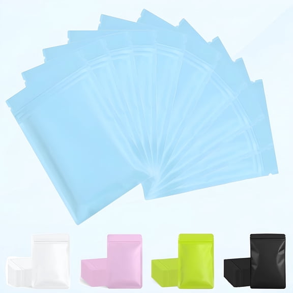 ACDANC 50Pcs Reusable Opaque Ziplock Bags,Small Reusable Mylar Bag,Aluminum Foil Sample Bags with Matte Color Packaging for Food Storage (Sky Blue,2.8" x 3.9")