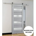 thumbnail image 5 of Sturdy Barn Door Frosted Glass | Veregio 7455 Matte Grey | 6.6FT Rail Hangers Heavy Hardware Set | Solid Panel Interior Doors-28" x 80"-Silver Rail, 5 of 6