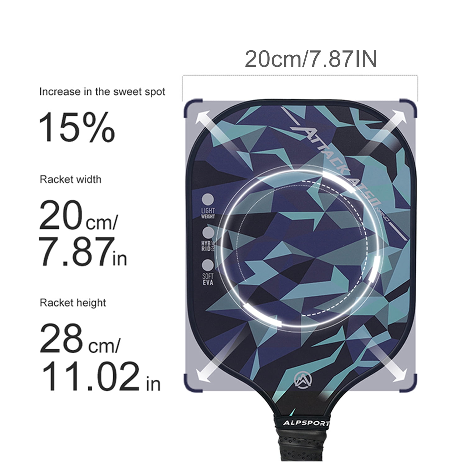 Ice Blue Pickleball Paddle, Carbon Fiber, Matte Finish, UV Printing and Honeycomb Polymer Core, Non-Slip Grip, Excellent Spin and Control, Suitable for Men and Women, Pickleball Beginners