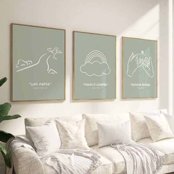 Sage Green Christian Wall Art Bible Verse Prints Set 3 Unframed Paper Print 8x12