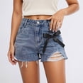 thumbnail image 2 of Womens High Waisted Denim Shorts Distressed Fashion Bow Tie Belt Bermuda Shorts with Pockets 2026 Summer Beach Casual Loose Shorts, 2 of 8