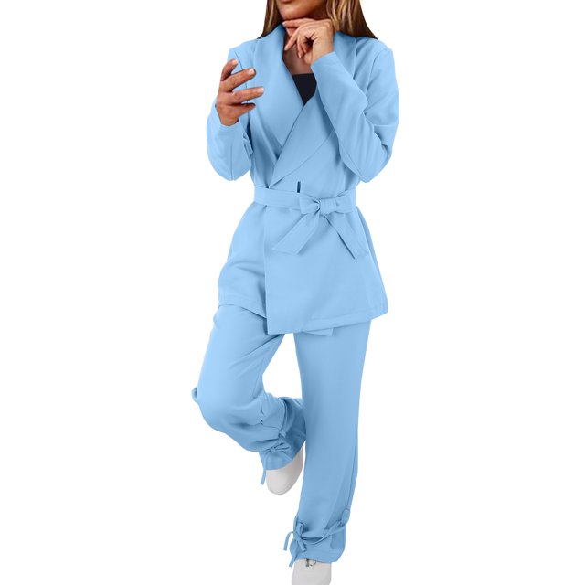Gibobby Blazer para mujer chamarra de trabajo para mujer casual con frente abierto manga larga ligera 2023 con bolsillos de solapa sólidos(Azul,XL)