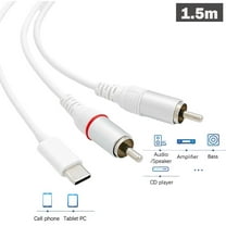 White 1.5m / 5ft USB Type C to 2 RCA Jack Converter Cable for Ipad pro, Galaxy U