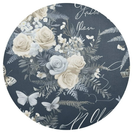 

Vintage Flowers Pattern 4-Piece 15.4in Heat-Proof PVC Plate Mats Easy Cut and Clean for Family Use