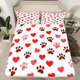 thumbnail image 2 of Ensemble de Draps Empreintes Rouges Très Grand, Ensemble de Draps Empreintes de Pattes de Chien, Love Heart Puppy Draps pour Enfants Garçons Filles Ados Dessin Animé Animal de Compagnie Drap Plat Drap-Housse, 2 of 6