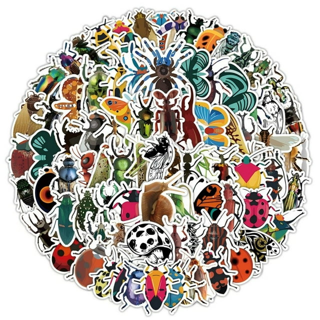 Paquete de 120 pegatinas con dibujos animados de insectos, bichos y animales