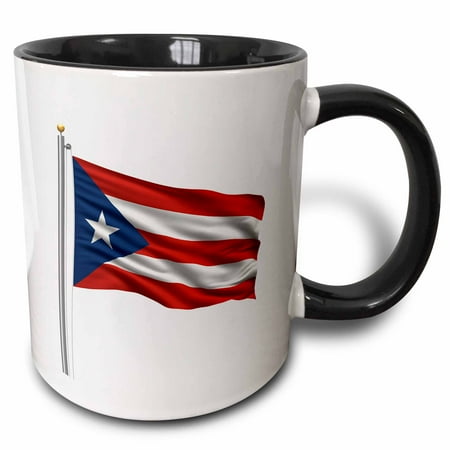 3dRose Flag of Puerto Rico on a flag pole over white Rican, Two Tone Black Mug, (Best Vacation In Puerto Rico)