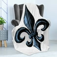 thumbnail image 4 of Fleur De Lis Soft Flannel Fleece Blanket, Antique Victorian Motif Closeup with Digital Grunge Effects French, Cozy Plush for Indoor and Outdoor Use, 50" x 70", Pale Azure Blue Black, by Ambesonne, 4 of 5