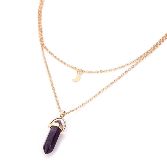 Jewelry Fashion Natural Stone Moon Choker Gold Color Crystal Pendant Necklace Natural Stone Necklace With Glass Hexagon Neck Necklace for Women Halloween Costume Jewelry Accessories Dresses