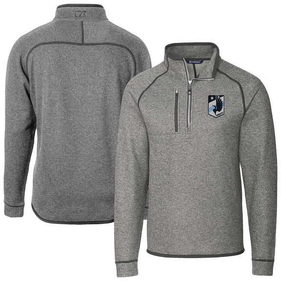 Men's Cutter & Buck Heather Gray Minnesota United FC Mainsail Sweater-Knit Half-Zip Pullover Jacket