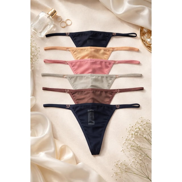 Pack Tangas De Mesh Semitransparente Corazón Metálico 6 Pz