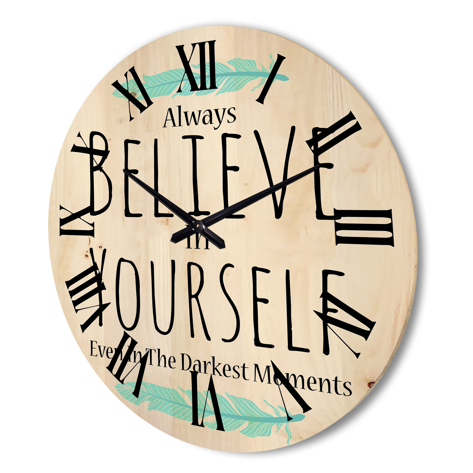 Designart 'Believe In Yourself Quote On White' Traditional Wood Wall Clock
