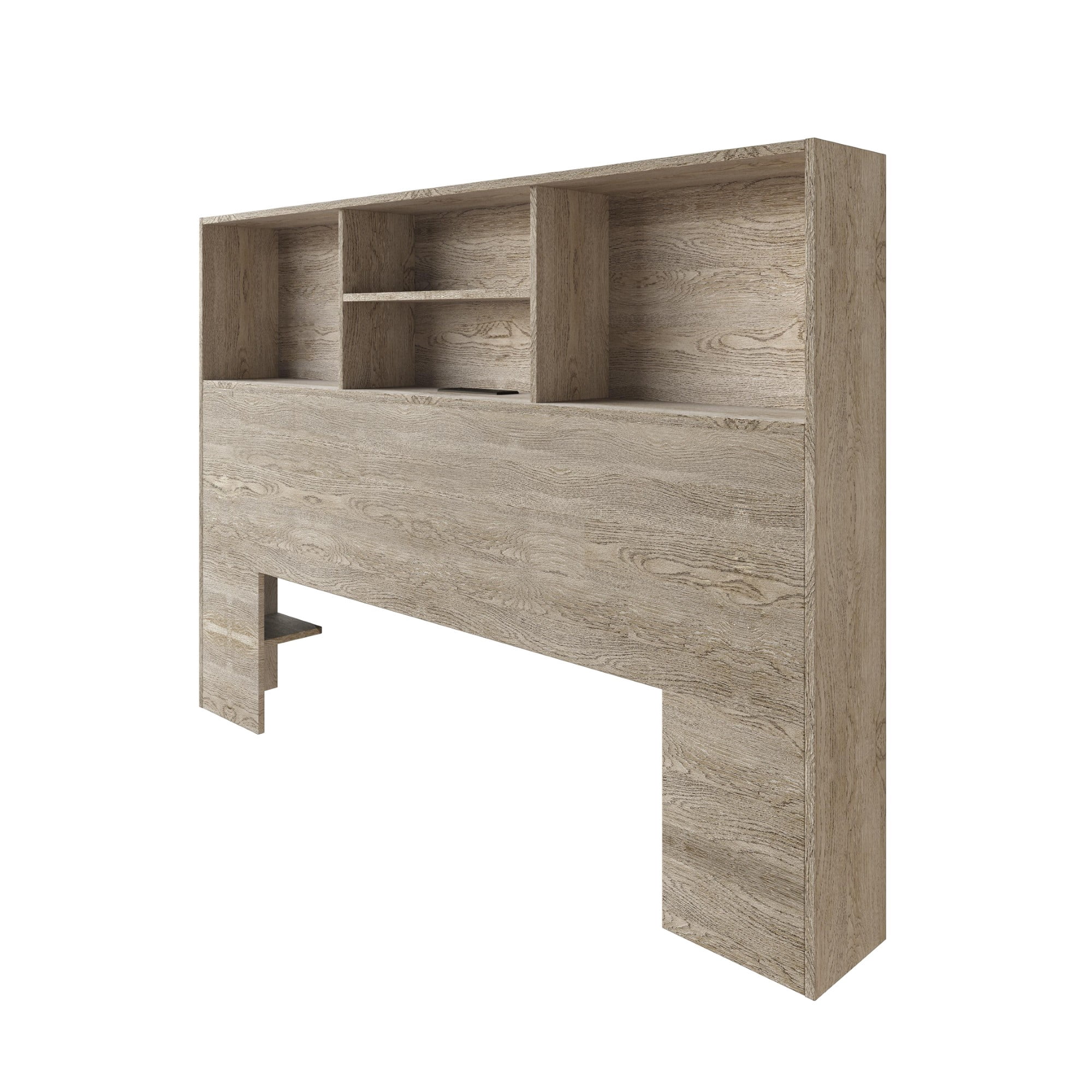 Home Design Pomona King Freestanding Bookcase Headboard with Storage Shelves & Built-In Power Outlet, Antique Gray