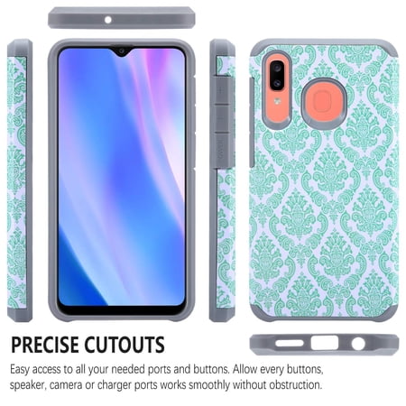 Samsung Galaxy A20 Case, STARSHOP Drop Protection Dual Layers Phone Cover - Teal Lace