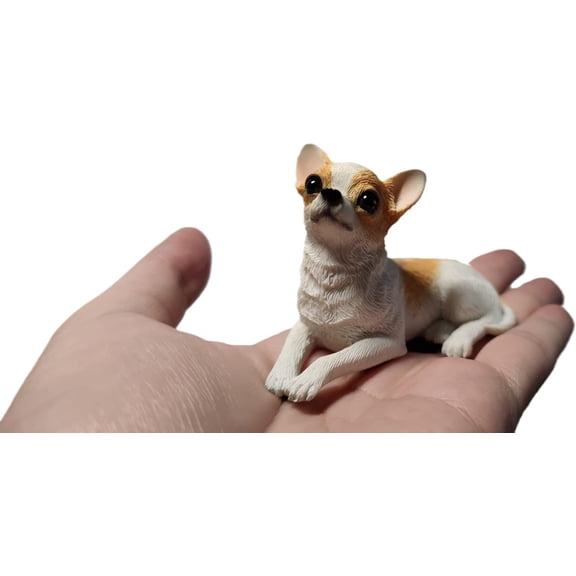 CATPAN 1Pcs 2 inches Mini Resin Chihuahua Figurine Gifts, Mini Dog Memorial Gifts, Dog Figurines, Car Decor, Collectible Chihuahua Statue Figure Sculpture, Gifts for Chihuahua Lover (Yellow-White)