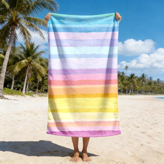 1 pastel rainbow striped beach towel, portable, unisex, soft and comfortable, lightweight, perfect for beach, camping, swimming, diving, surfing, travel