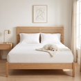 thumbnail image 2 of Queen Size Mid-Century Wood Platform Bed Frame with Slatted Headboard, No Box Spring Needed, Natural Wood, 2 of 9