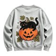 thumbnail image 4 of ZHOGXU Baby Boys Girls Halloween Pullover Pumpkin Black Cat Print Crewneck Sweatshirts Kids Outerwear Tops Vacation Travel,Grey,1-2 Years, 4 of 5