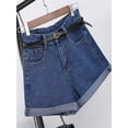 thumbnail image 2 of Women's Retro High Waisted Rolled Denim Jean Shorts with Pockets, 2 of 3