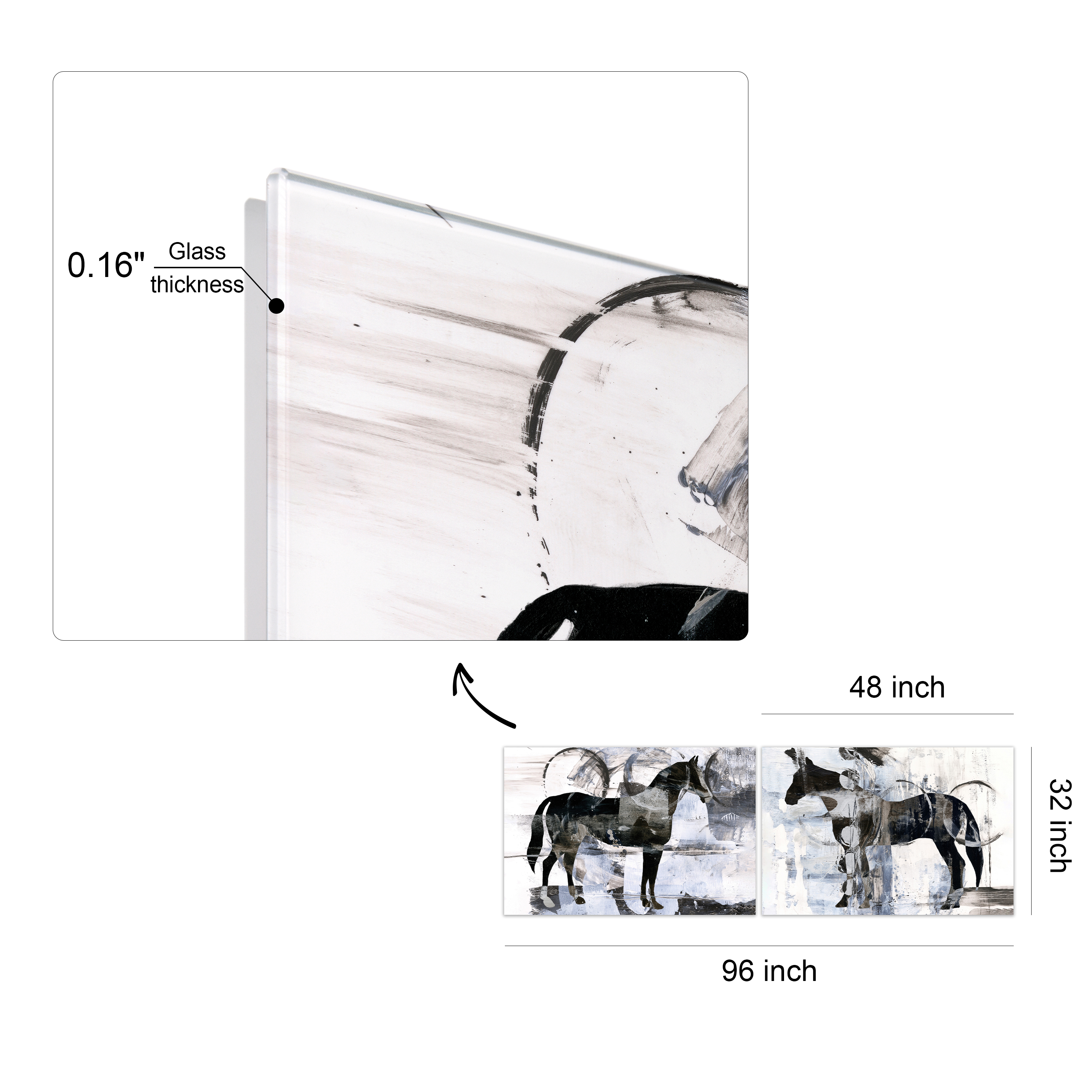 "Equestrian Essence I & II" Horse Frameless Free Floating Reverse Printed Tempered Glass Wall Art