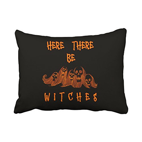 RYLABLUE Popular Vintage Halloween Here There Be Witches Simple Silhouette Polyester 20 x 30 Inch Rectangle Throw Pillow Covers With Hidden Zipper Home Sofa Cushion Decorative Pillowcases