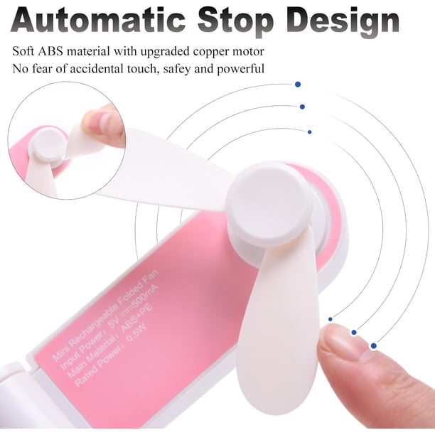 Ventilador de mano, mini ventilador portátil de mano, pequeño ventilador de escritorio, ventilador USB recargable, plegable, ligero, silencioso, refrigeración
