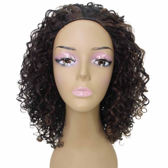 LUXLUXE Tatiana Curly Body Waves 15 in Long Half Wig Half Cap Wig, Mix Human Hair and Synthetic Fibers,