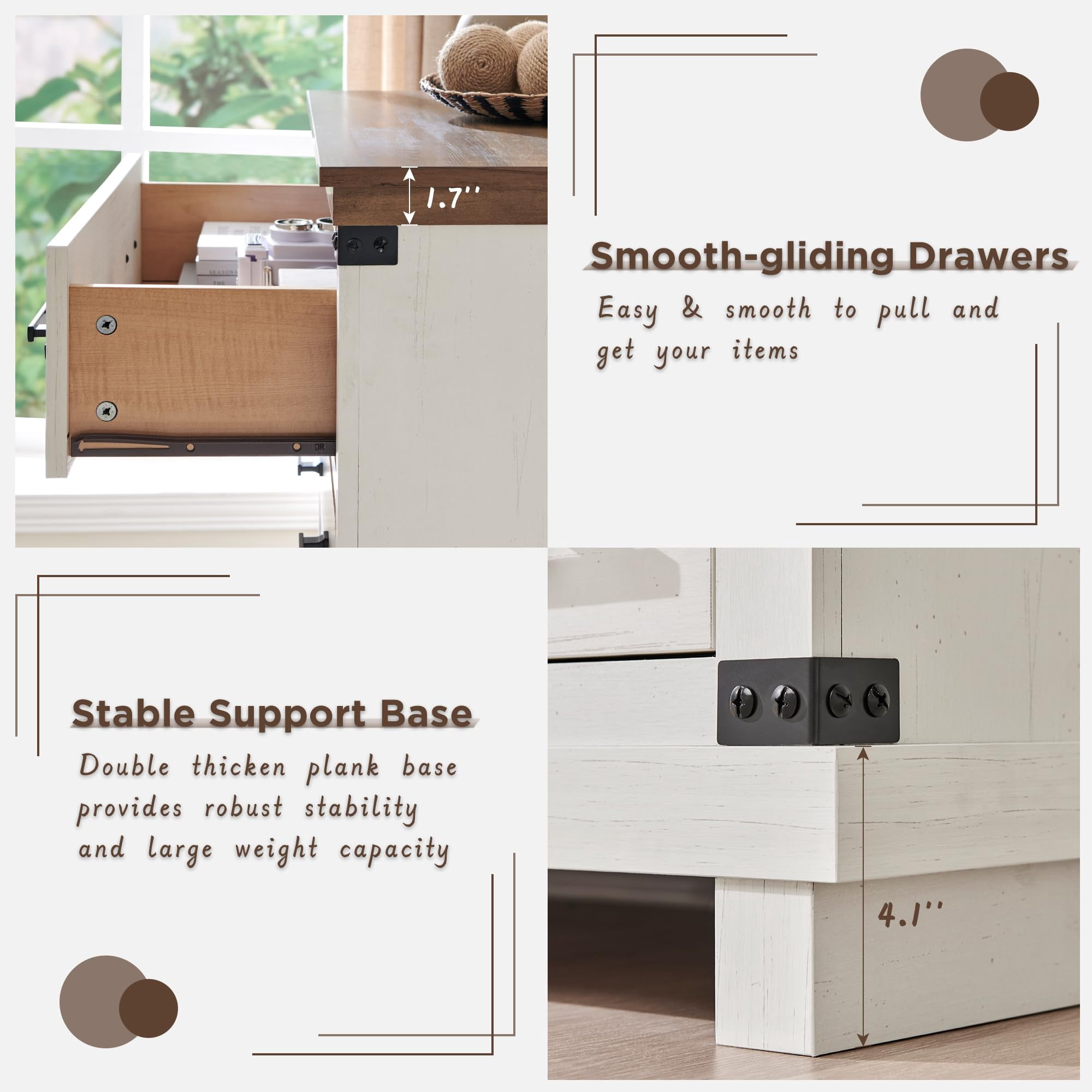 OKD Farmhouse 7 Drawers Dresser for Bedroom, Wood Large Chest of Drawers with Thick Plank Styling, Rustic Closet Dresser for Bedroom, Living Room, Antique White