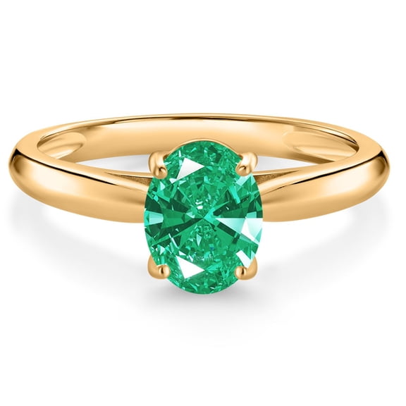 Gem Stone King 10K Yellow Gold Green Zirconia Solitaire Engagement Ring for Women (1.21 Cttw, Oval 8X6MM, Gemstone Birthstone, Size 5)