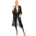 thumbnail image 1 of Long Boho Kimono Crochet Cardigan Lacy Tie Front Black, 1 of 4
