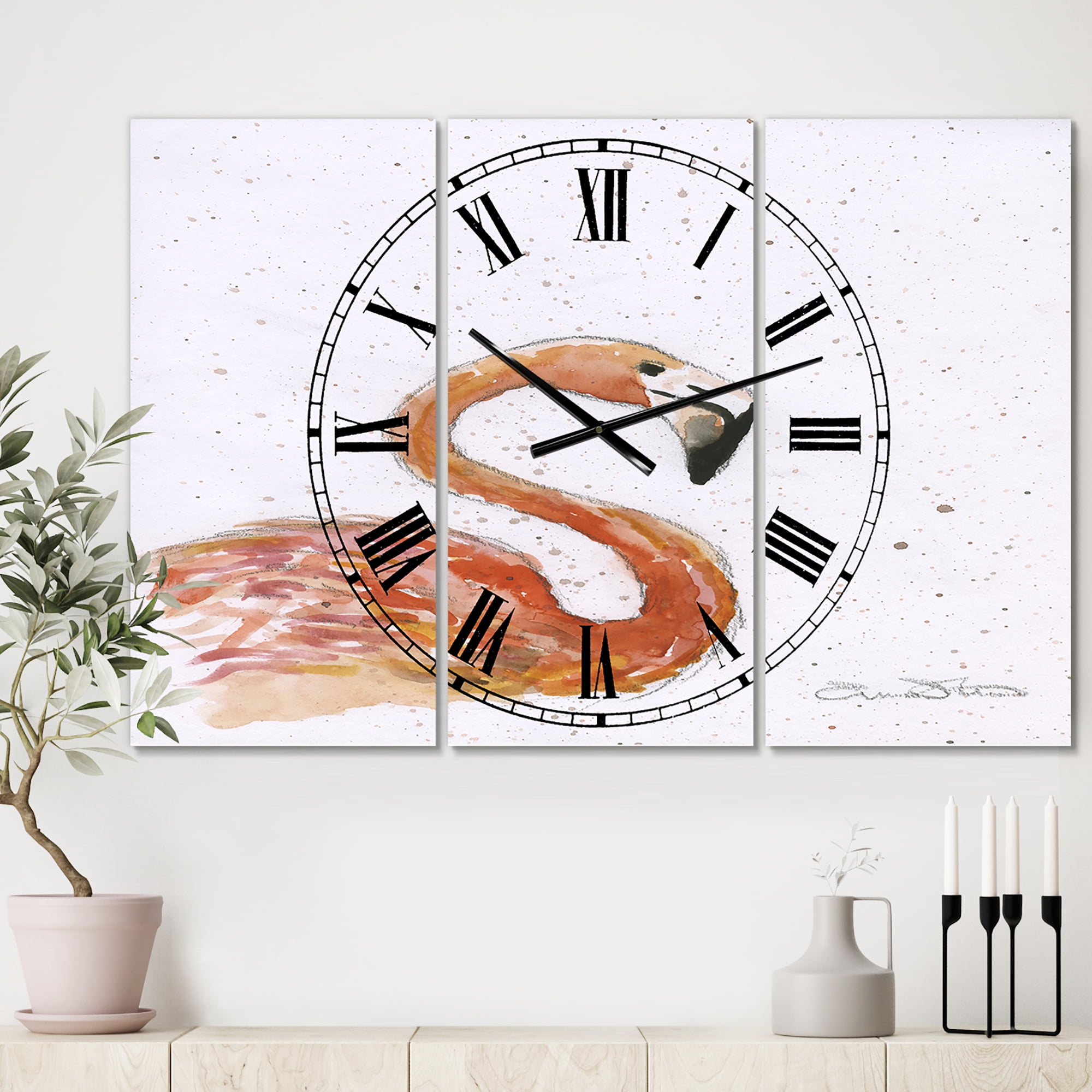 Designart 'Hand Painted Pink Flamingo' Oversized Cottage Wall Clock