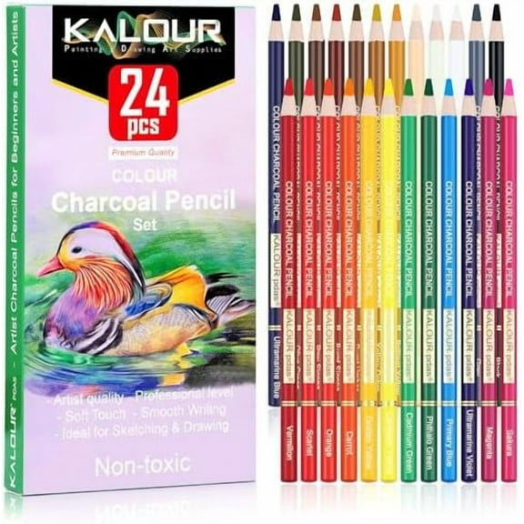 24 Premium Colored Charcoal Pencils Drawing Set, Quality Pastel Chalk Pencils, Skin Tone Colored, for Coloring, Sketching, Drawing, Layering & Blending for Beginners & Artists$$Art & Craft