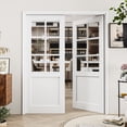 thumbnail image 2 of 72" X 80" White Primed 6-Panel Clear Glass Solid Core Pantry Slab Door Morden French Door, 2 of 8