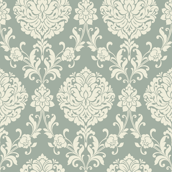 Waverly Inspirations 45" 100% Cotton Damask Printed Sewing & Craft Fabric By the Yard, Green and White