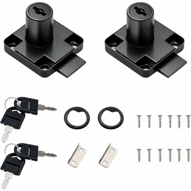 Cerraduras negras para cajones de escritorio con 4 llaves universales, tornillos de base cuadrada, cerradura de seguridad fija para muebles, puertas de muebles, buzones, vitrinas