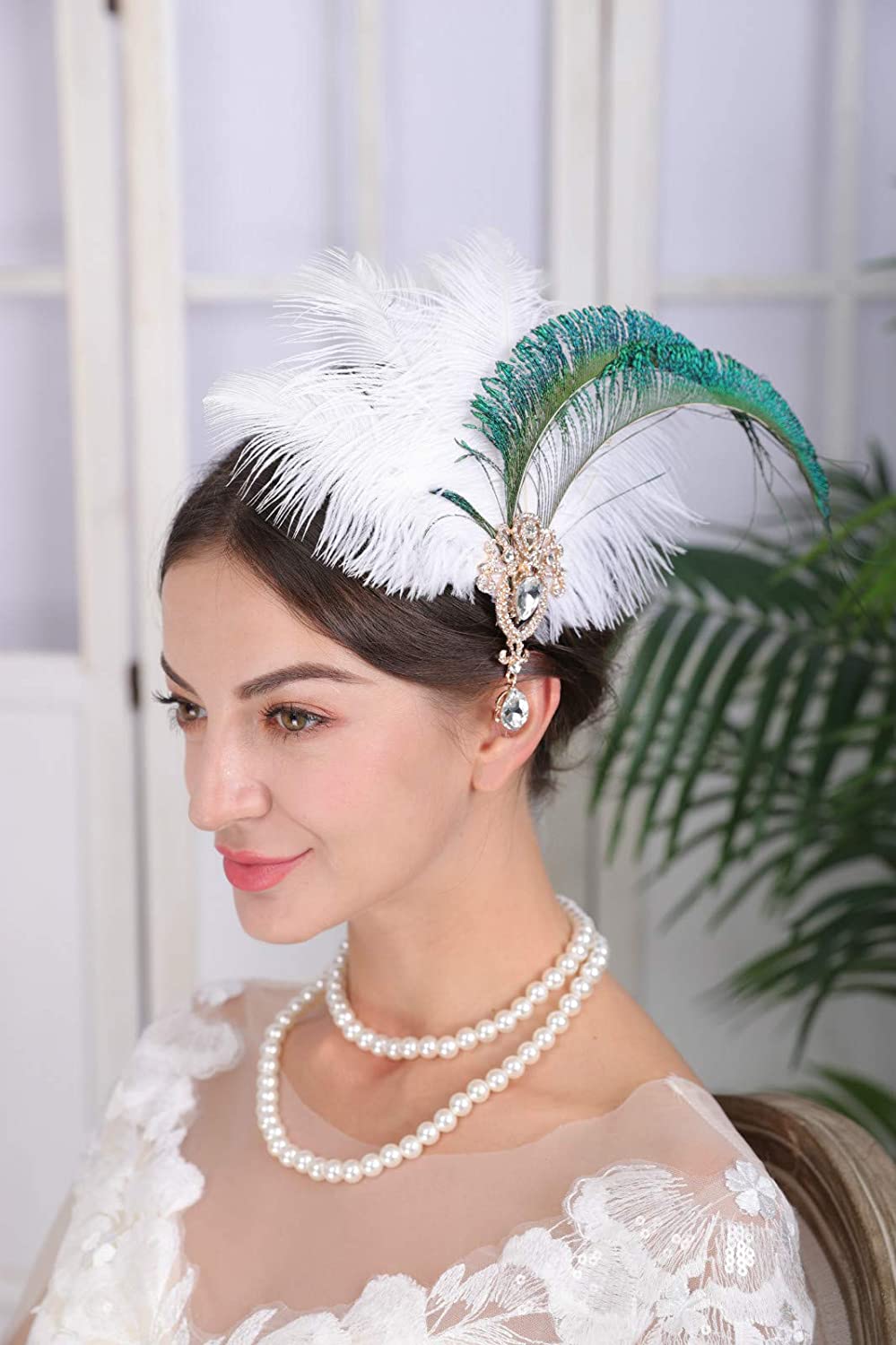 1920s Peacock Headband Clip Vintage 20s 