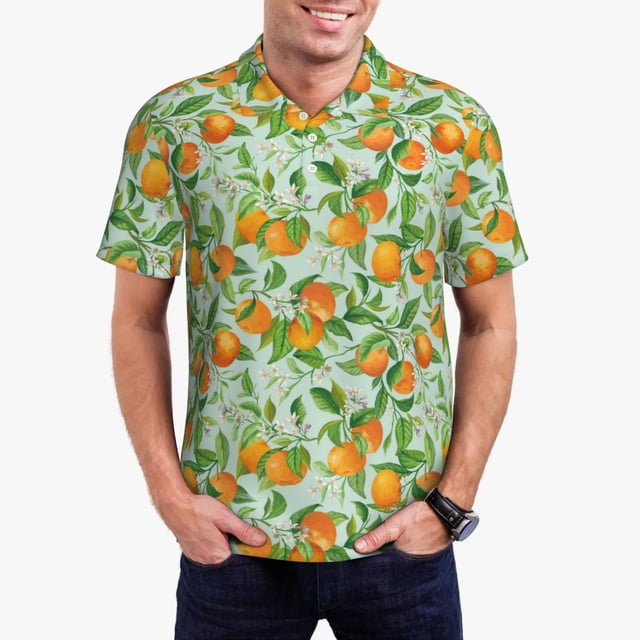 Fotbe Tangerine Camiseta Polo de Golf para Hombre con Estampado – Camisa Deportiva Transpirable con Cuello Abotonado-XX-Large