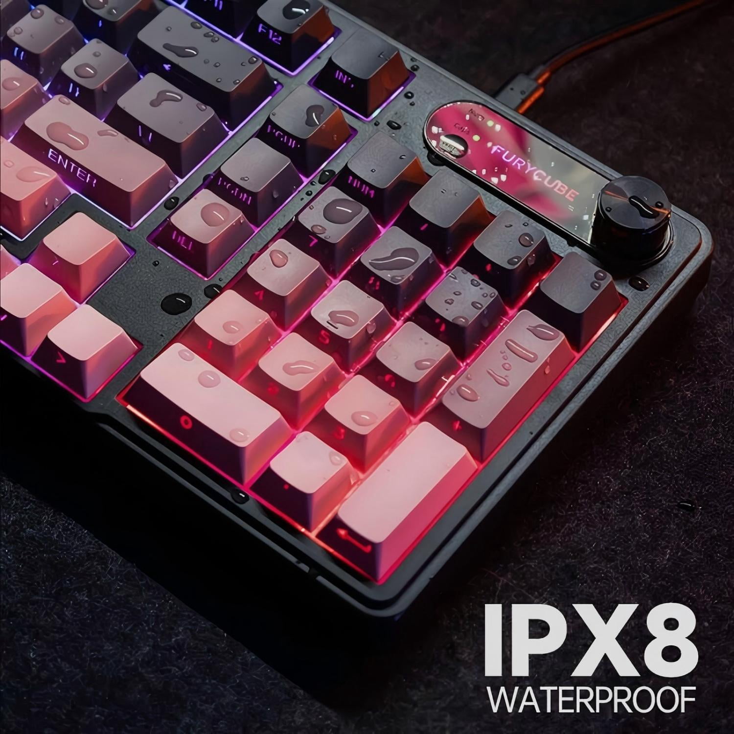 Rechale IP98 Mechanical Feel Keyboard, 98-Key Wired Gaming Keyboard, IPX8 Waterproof Side Printed PBT RGB Keycaps, 19-Key Anti-Ghosting (Black Pink)