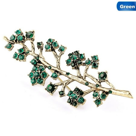 KABOER 1PCS Charming Retro Luxury Evening Dress Green Crystal Rhinestones Brooch Pins Costume Jewelry Tree Branch Brooch For Women Xmas