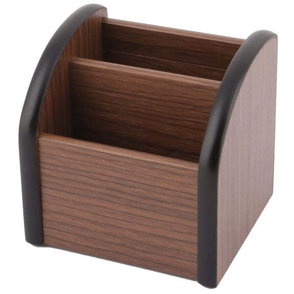 Office Desktop Wooden 2 Compartments Storage Romote Control Pen Organizer Holder