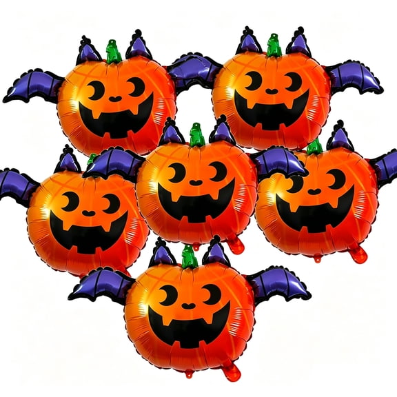 ShellKingdom 6Pcs Pumpkins Ballons, 33" Foil Mylar Balloons for Party Birthday Haunted House Spooky Decoration Supplies