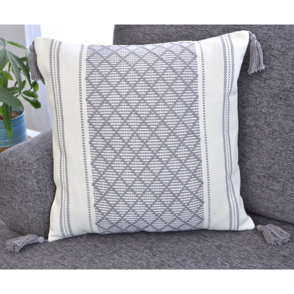 Boho Throw Pillow Cover Grey, 18x18 inch Single Piece / Decorative Living Room Cushion Cover / Farmhouse Designer Woven Pillow Case / Modern Accent Gray Cushion Cover